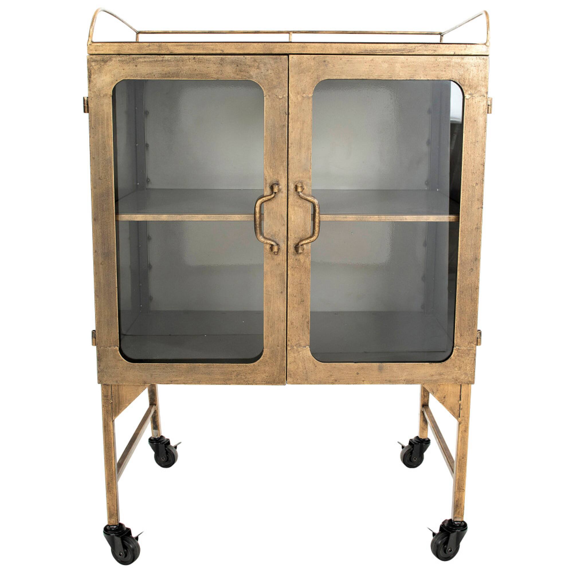 Hello Honey® Gold Metal Cabinet with Locking Caster Wheels & Glass Doors